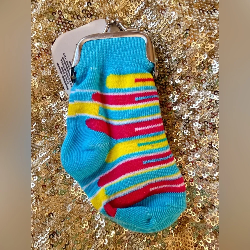 Blue Pink Yellow Stretchy Baby Sock Kiss Lock Change Coin Purse Bag